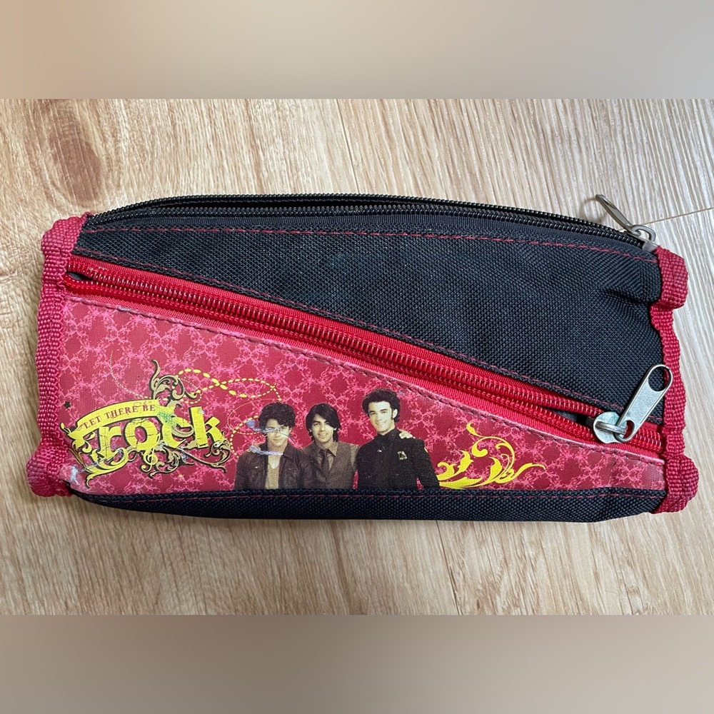 Vintage Jonas Brothers let there be rock pencil case black red